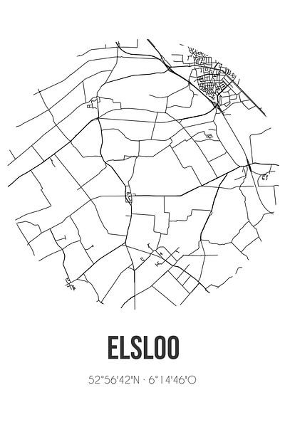 Elsloo (Fryslan) | Map | Black and white by Prints of Place