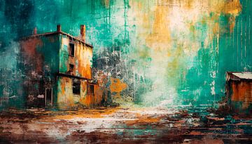 Painting with house and street by Mustafa Kurnaz