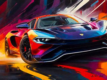 Super Sports Car Drive Vooraanzicht - Kleurtekening van A.D. Digital ART