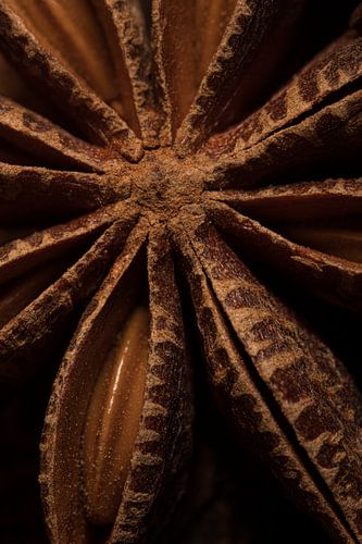 De warme kleuren van een stukje steranijs (extreme close-up)