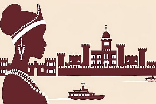 Elegant silhouet van Afrikaanse vrouw met kasteel