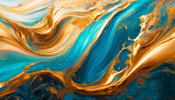 Blau mit Gold Fluid von Mustafa Kurnaz