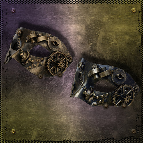 steampunk-mask-on steel plate