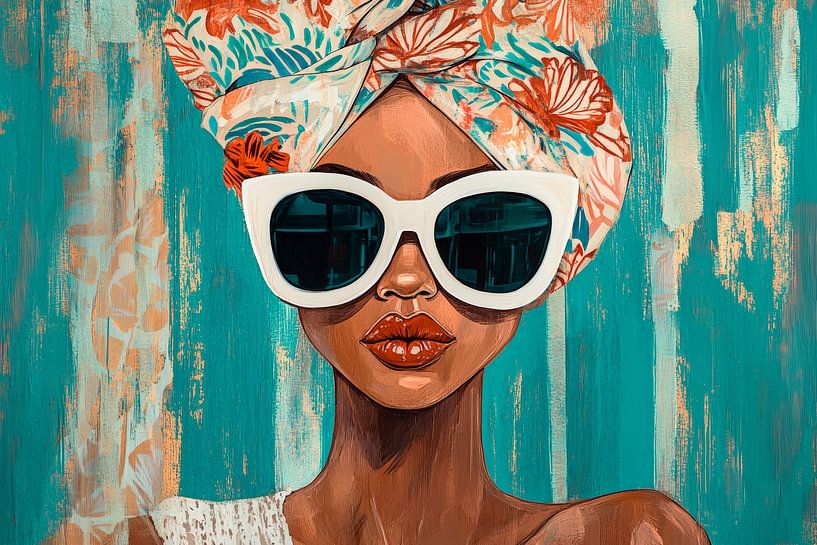 Colourful elegance with sunglasses and scarf by Poster Art Shop