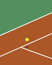 Court de tennis vert et rouge avec balle de tennis sur Studio Miloa