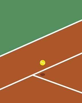 Court de tennis vert et rouge avec balle de tennis sur Studio Miloa