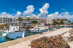 Traditioneel visnet bij de haven van Sa Coma op het eiland Mallorca, Spanje van Alex Winter