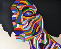 Kleurrijk schilderij Rainbow Woman 2, alle kleuren van de regeneboog.