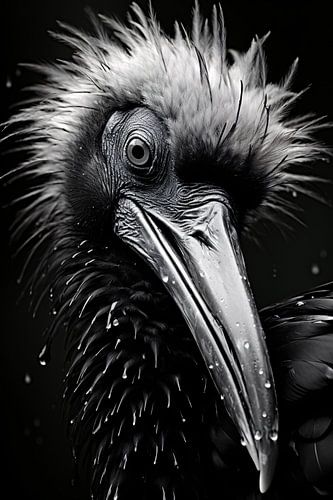 Minimalist bird portrait in black and white