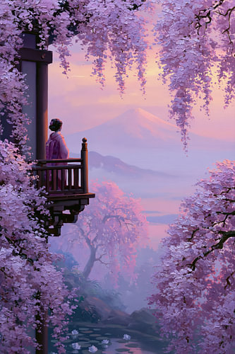 Frühling in Japan – Blick auf den Fuji im Abendrot