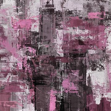 Abstract in roze en grijs van Emiel de Lange