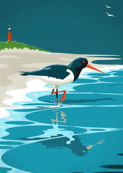 Oystercatcher in the surf by Eduard Broekhuijsen