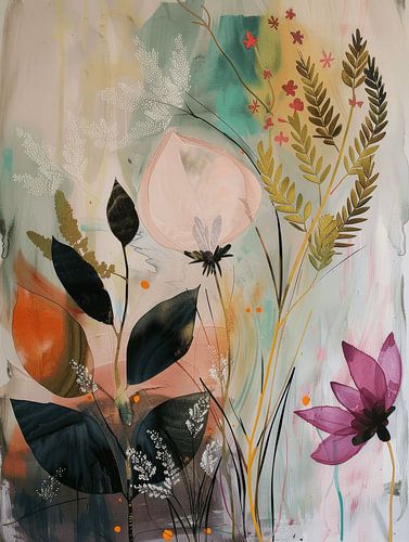 Nature morte moderne et colorée avec des fleurs dans le style japonais