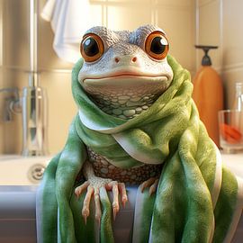 Frosch im Badezimmer auf der Toilette