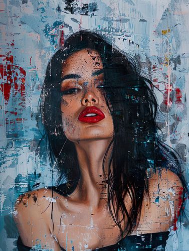 Mysterious woman with red lips | Oil