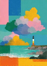 Stilisierter Leuchtturm an felsiger Küste von Niklas Maximilian