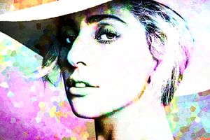 Lady Gaga Modernes abstraktes Porträt in Rosa, Grün, Blau, Orange von Art By Dominic