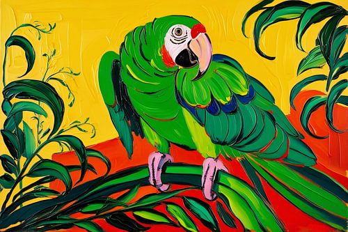 Kleurrijke papegaai met bladeren