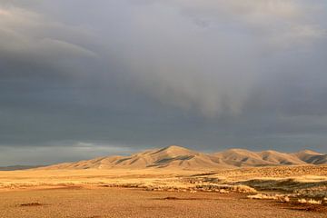 Dreigende lucht in de Gobi woestijn van Suitcasefullofsmiles