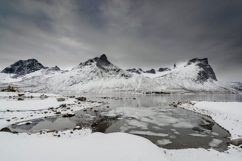 Bergen op het eiland Senja in Noord-Noorwegen tijdens een koude winterdag van Sjoerd van der Wal Fotografie