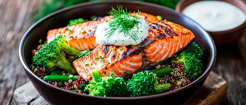 Grilled salmon with vegetables and quinoa bowl by Poster Art Shop