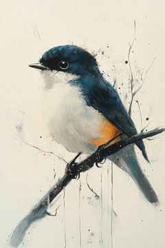 Subtiele Schoonheid Blauwe Vogel met Oranje Accent van Eva Lee