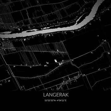 Black-and-white map of Langerak, South Holland. by Rezona