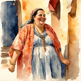 Gemütliche Dame mit Kopftuch und Halskette von De gezellige Dames