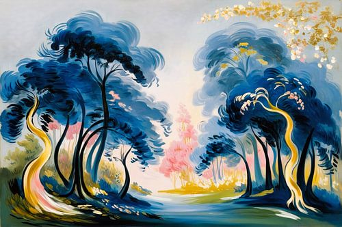 Kleurrijk boslandschap schilderij