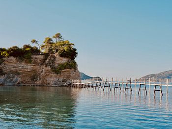 Pont en bois vers l'île de Cameo (Zakynthos, Grèce)