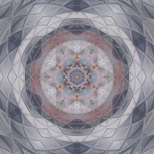 Abstract mandala in blue red yellow tones