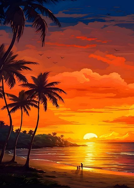 sunset on the beach by nayyara art
