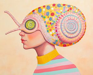 Frau mit Schneckenhelm