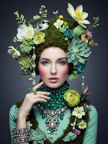 Enchanted Woodland Nymph: A Verdant Portrait by Clay Artista