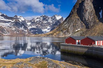 Traditionelle Fischerhäuser auf den norwegischen Lofoten