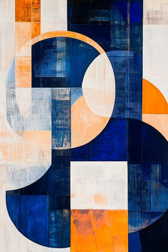 Geometrische harmonie in blauw en oranje