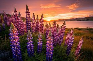 Lupinen beim Sonnenuntergang