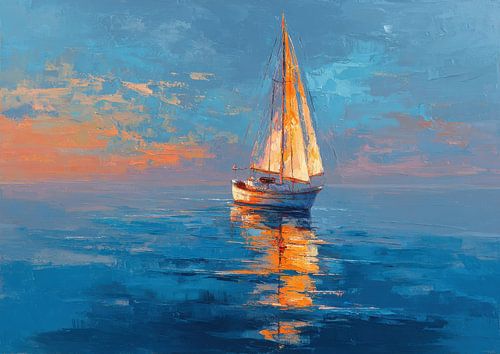 Zeilboot bij zonsondergang - Impressionisme