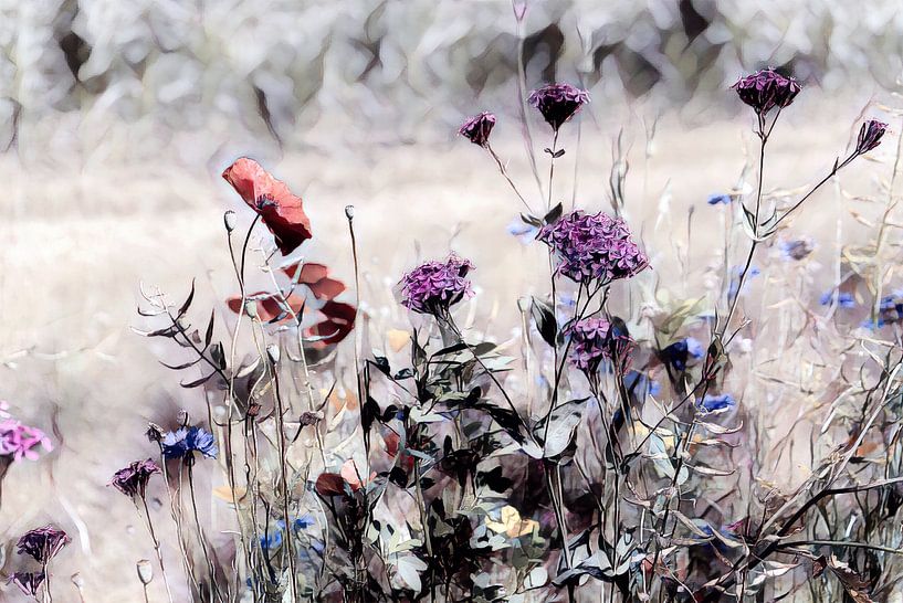 Wilde bloemen weide aquarel schilderij van Patricia Piotrak