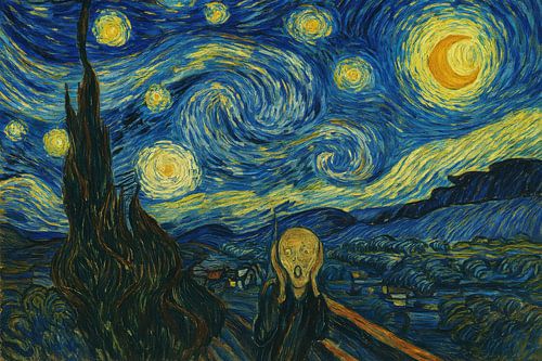 Expressieve figuur onder nachthemel