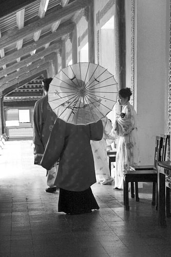 Imperial couple at the Imperial Citadel in Hue, Vietnam – Black and White