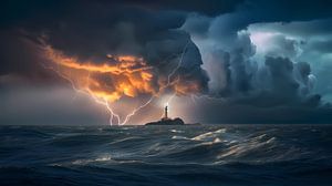 Le phare survit à la fureur d'une tempête monstre en mer