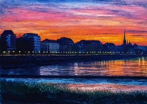 Die Ufer des Rheins in Düsseldorf am frühen Morgen 2