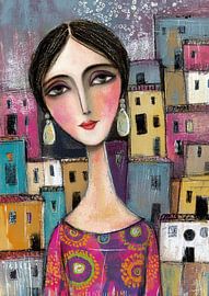 Woman Earrings by Abstract Painting