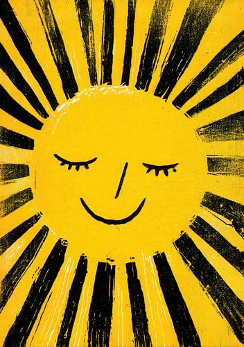 Lachende zon geel zwart