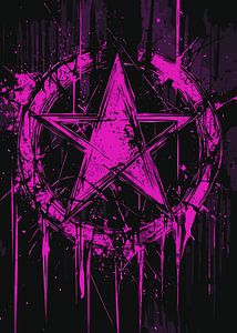Pinkes Pentagramm mit abstrakten Farbspritzern