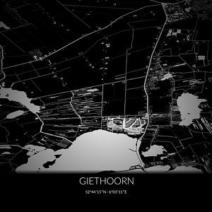 Zwart-witte landkaart van Giethoorn, Overijssel. van Rezona