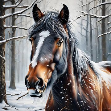 Wilde dieren - Portret van een wild paard (2) van Johanna's Art