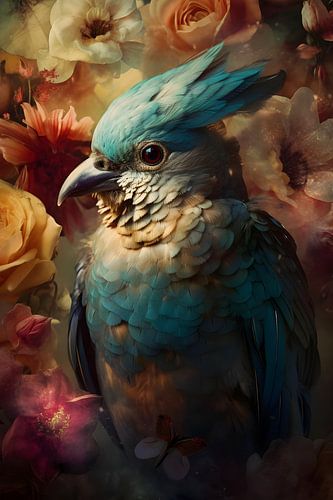 Oiseau parmi des fleurs colorées