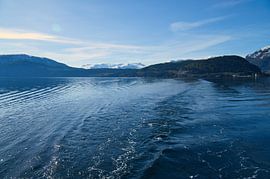 Fjord in Norwegen, bewölkter Himmel